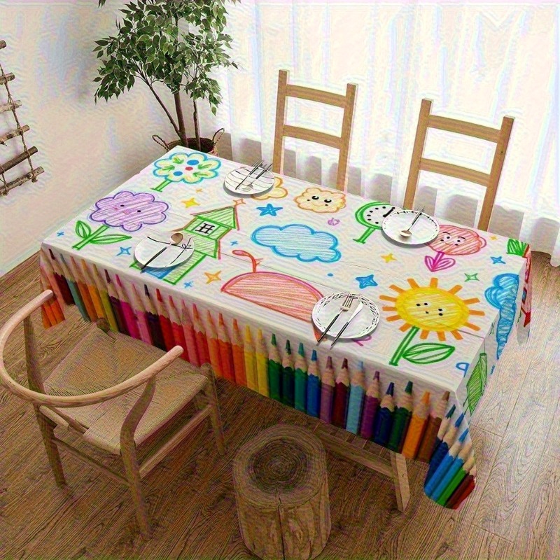 1pc Cartoon Pencil Pattern Tab - Kids Outdoor Dining Table ulasan dan harga