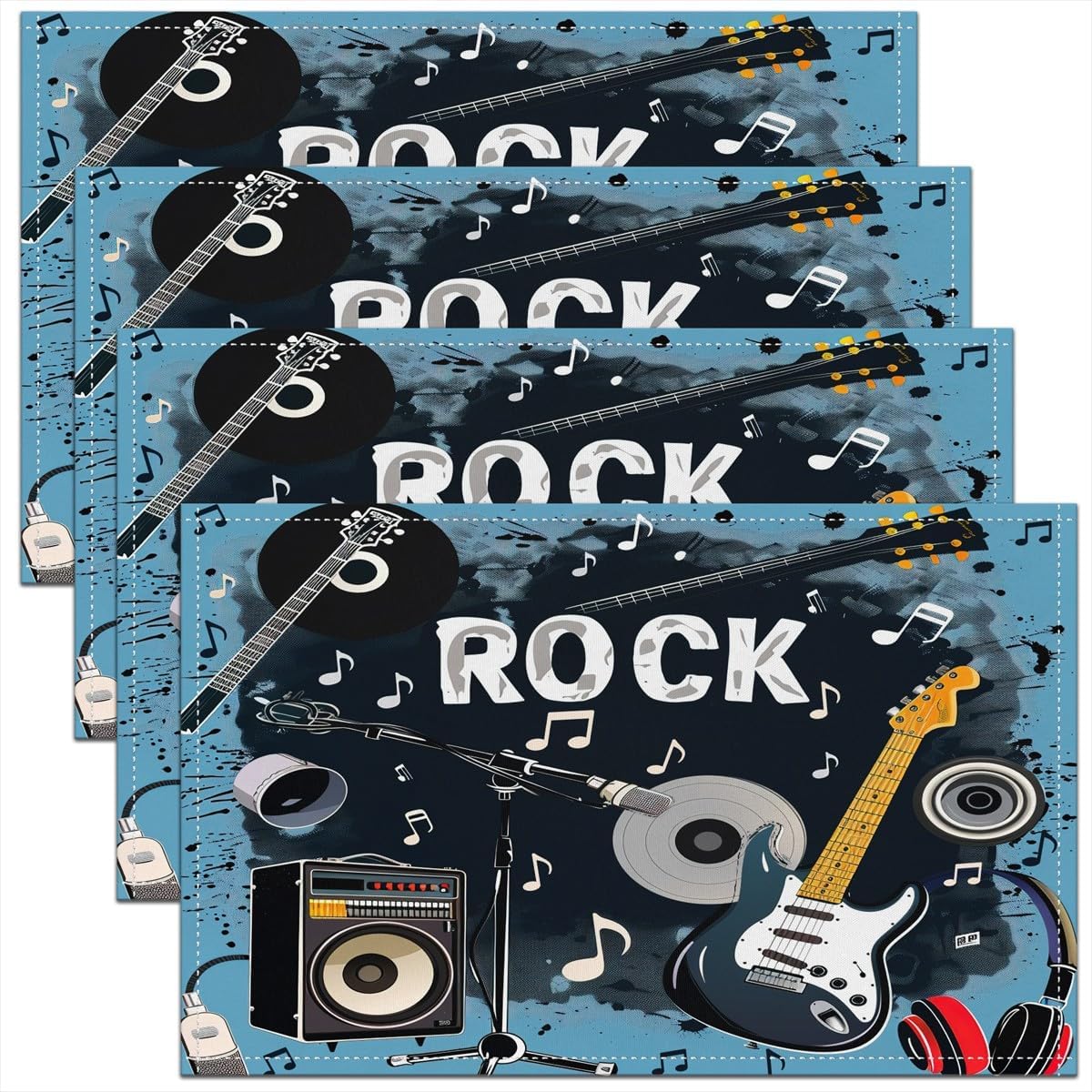 Rock Music Placemats Set of 4  - Kids Outdoor Dining Table ulasan dan harga