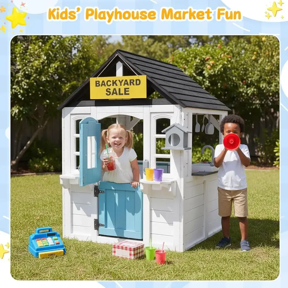 YOE Wooden Kids Playhouse with - Kids Outdoor House With Kitchen ulasan dan harga