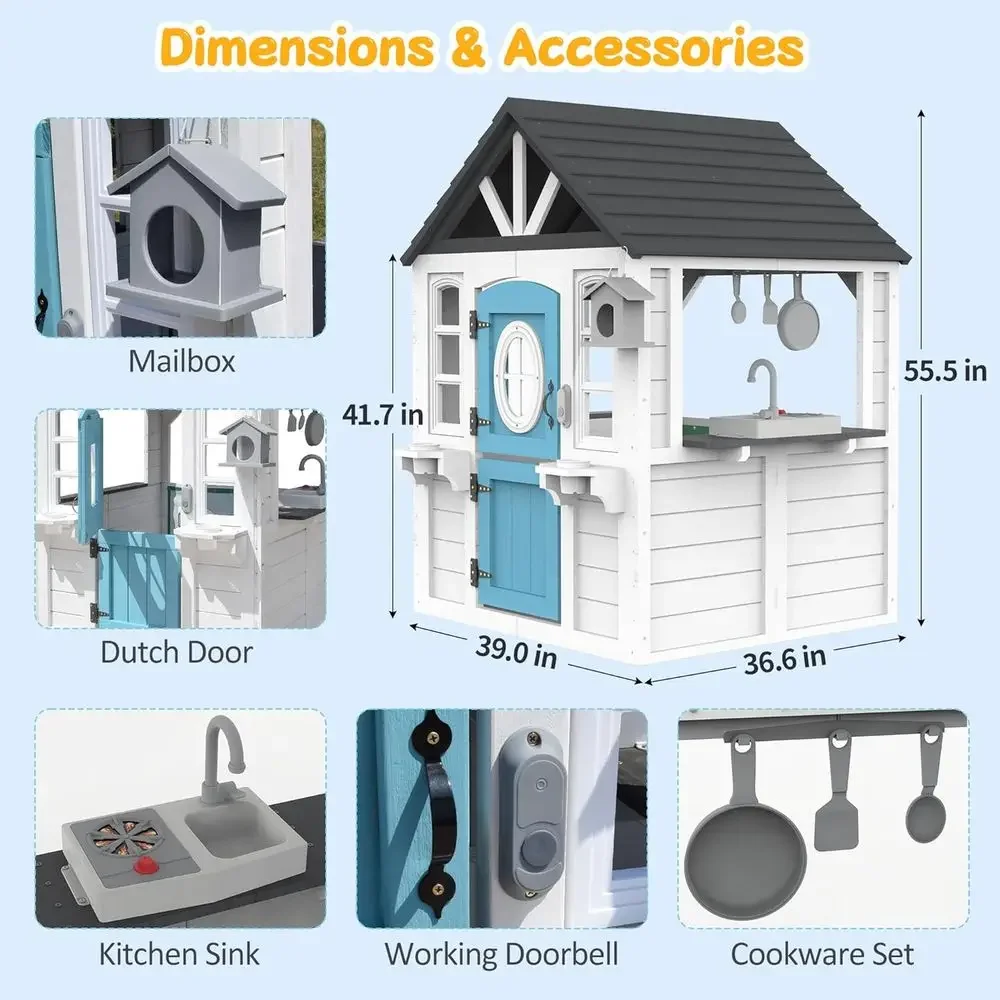YOE Wooden Kids Playhouse with - Kids Outdoor House With Kitchen ulasan dan harga